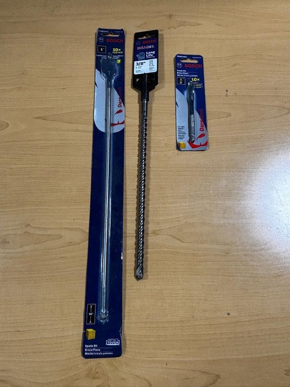 Lot of 3 Bosch Spade Bits & Hammer Drill Bit