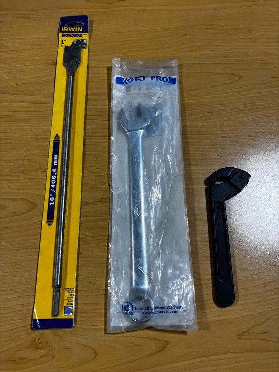Lot of 3 Adjustable Hook Spanner Wrench, Combination Wrench & Spade Bit