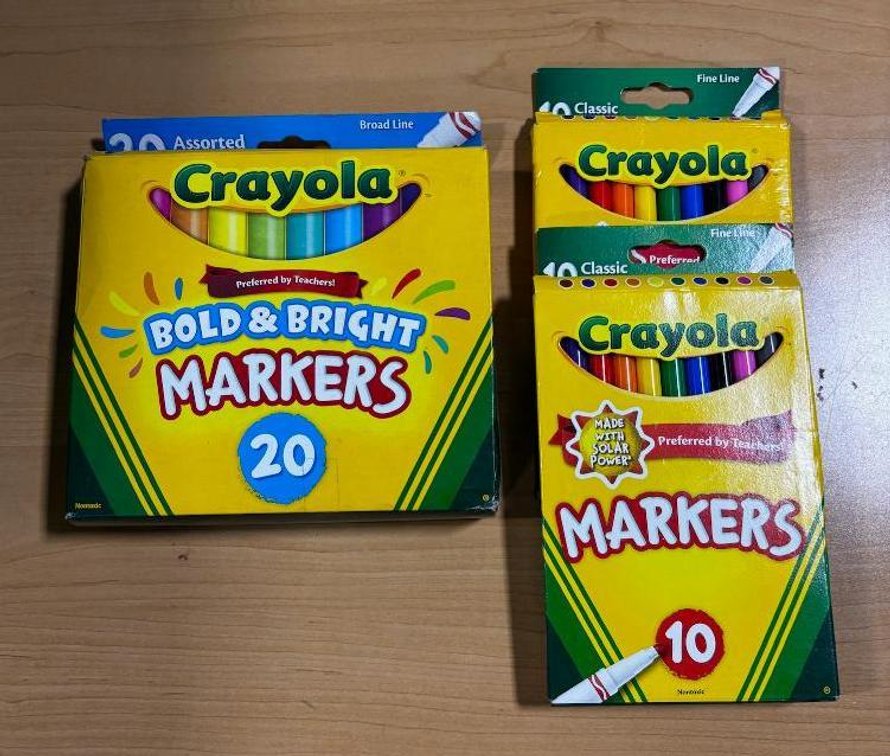 Lot of 3 Crayola Markers; 20-Color Broad & 10-Color Fine