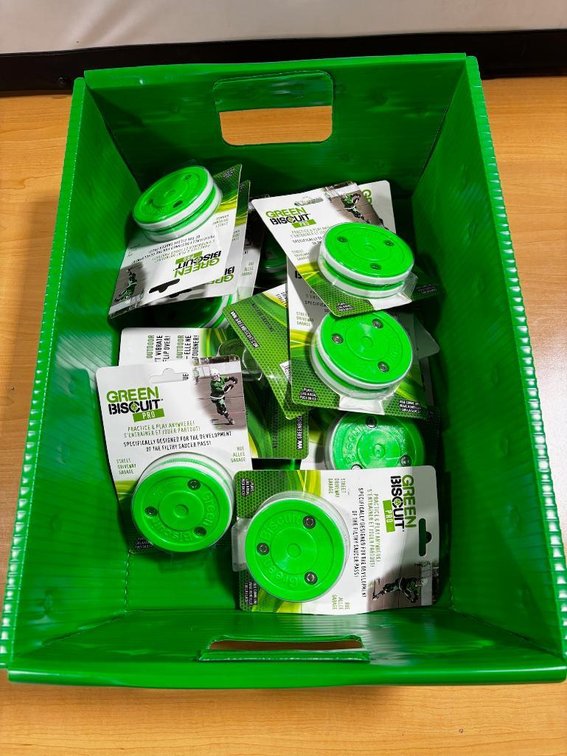 10+ Green Biscuit Pro Hockey Pucks