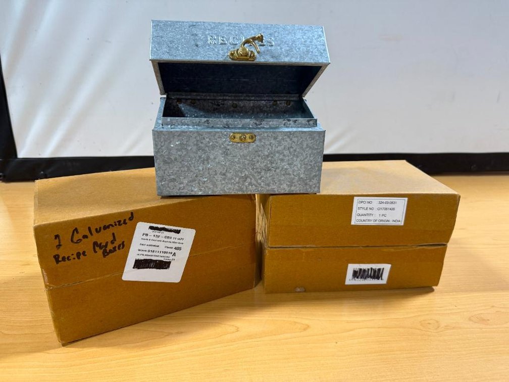 Lot of 2 New, Galvanized Recipe Boxes w/ Brass Hardware