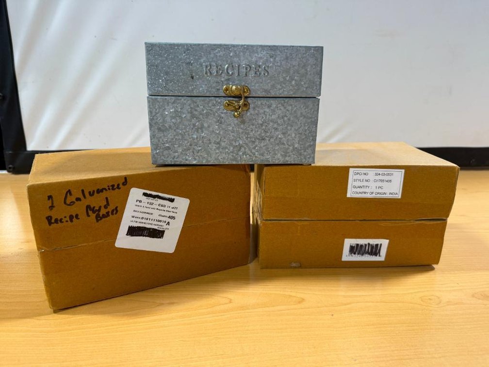 Lot of 2 New, Galvanized Recipe Boxes w/ Brass Hardware