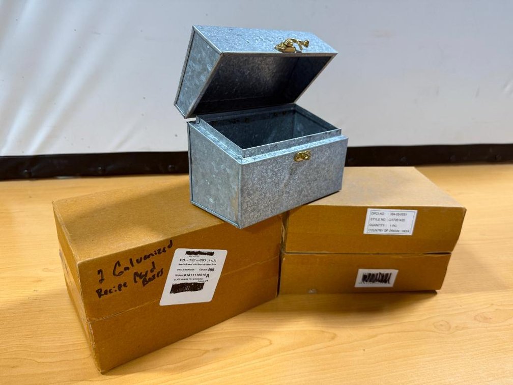 Lot of 2 New, Galvanized Recipe Boxes w/ Brass Hardware