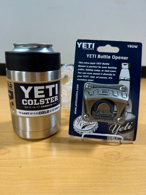 Lot of 2 New YETI Items, YETI Rambler Can Colster w/ Hidden Can Safe & YETI Bottle Opener (Cooler/Wall Mount)