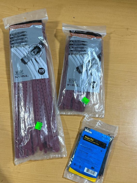 Lot of 3 New Packages of Zip-Ties/Cable Ties, 14in x 100, 8in x 100, 4in x 100