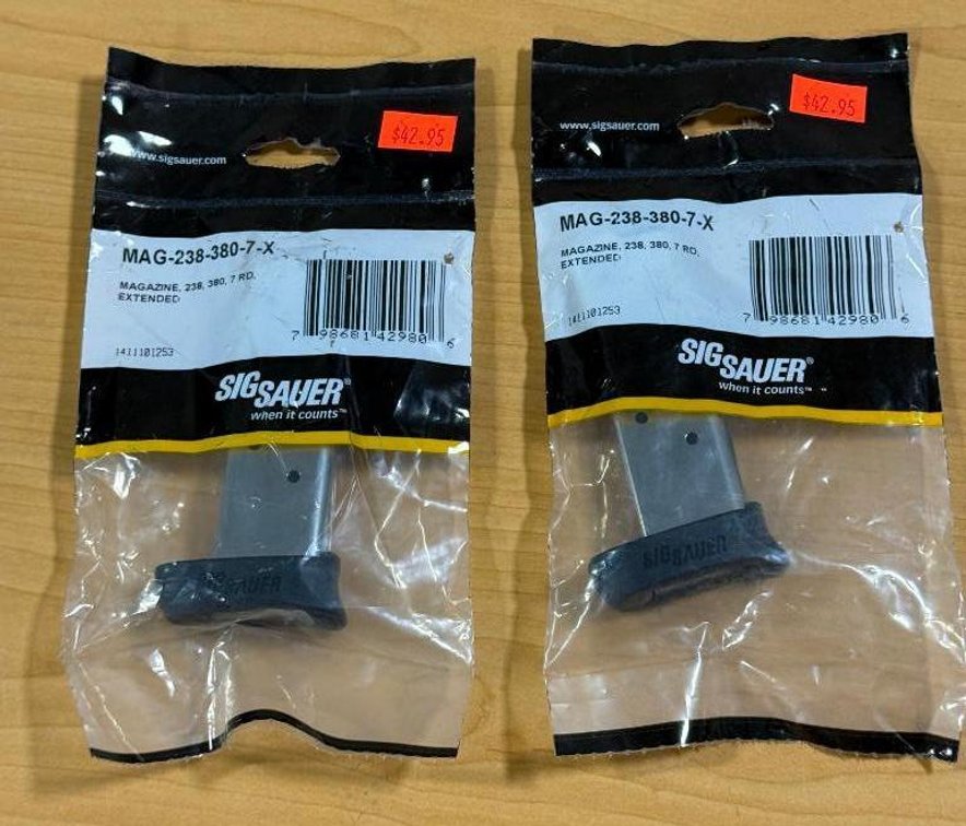 Lot of 2 New, Sig Sauer Extended 7 Round Magazines, P-238, 380 Cal.