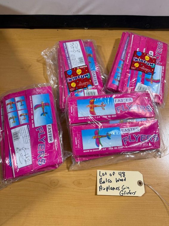 Lot of 48 (Four 12 Packs) - Easter Flyers Balsa Wood Airplane 6in Gliders