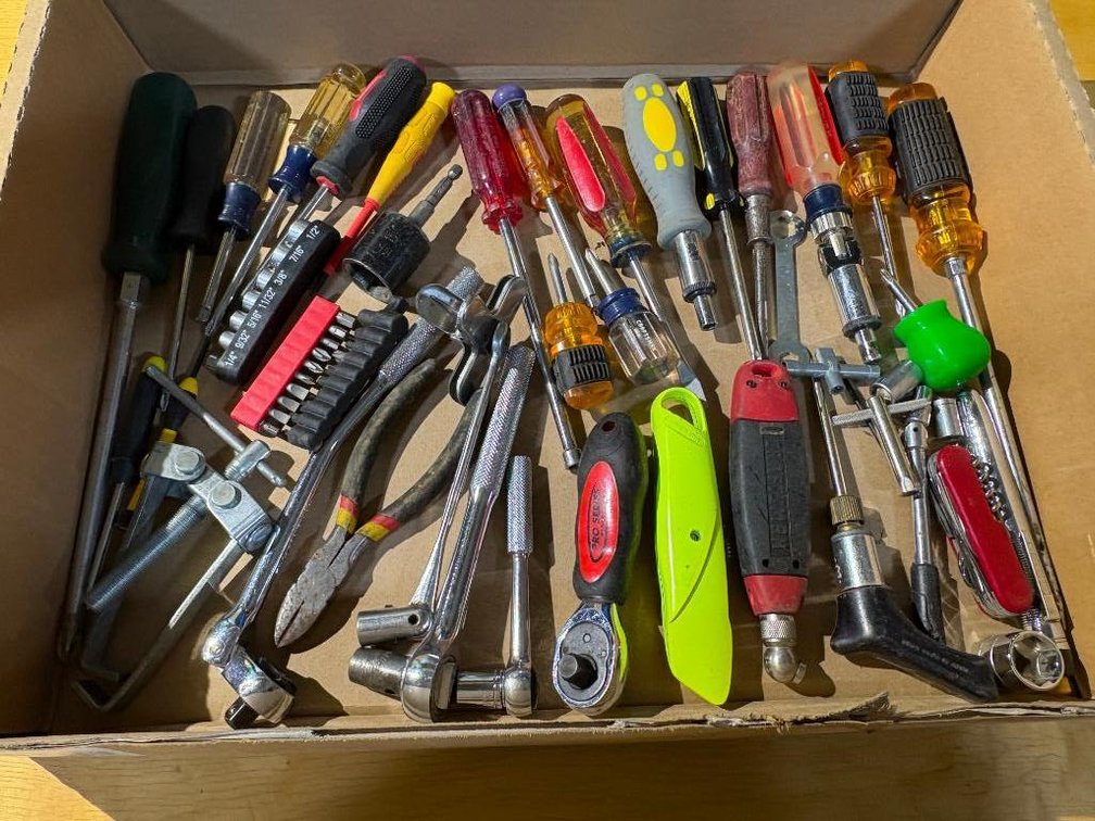 Group of Tools, Loads of Screwdrivers, Some Nut Drivers, Razor Blade Knives, Ratchets & Sockets