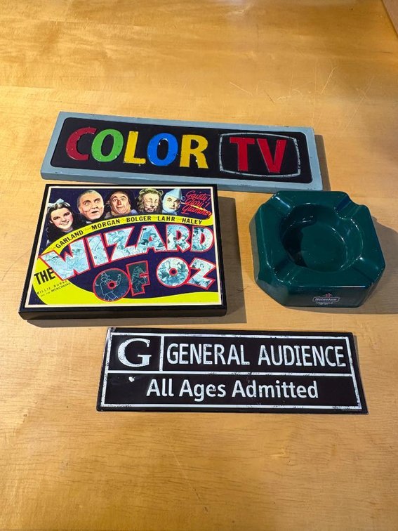 Misc. Signs and Advertising, Color TV, Heineken Ashtray, Movie Rating Sign G General Audience, Wizard of Oz