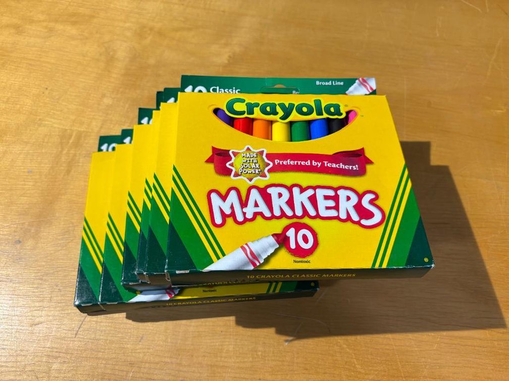 Lot of 6, New, Crayola Primary Color Marker Sets, Each w/ 10 Markers per Pack