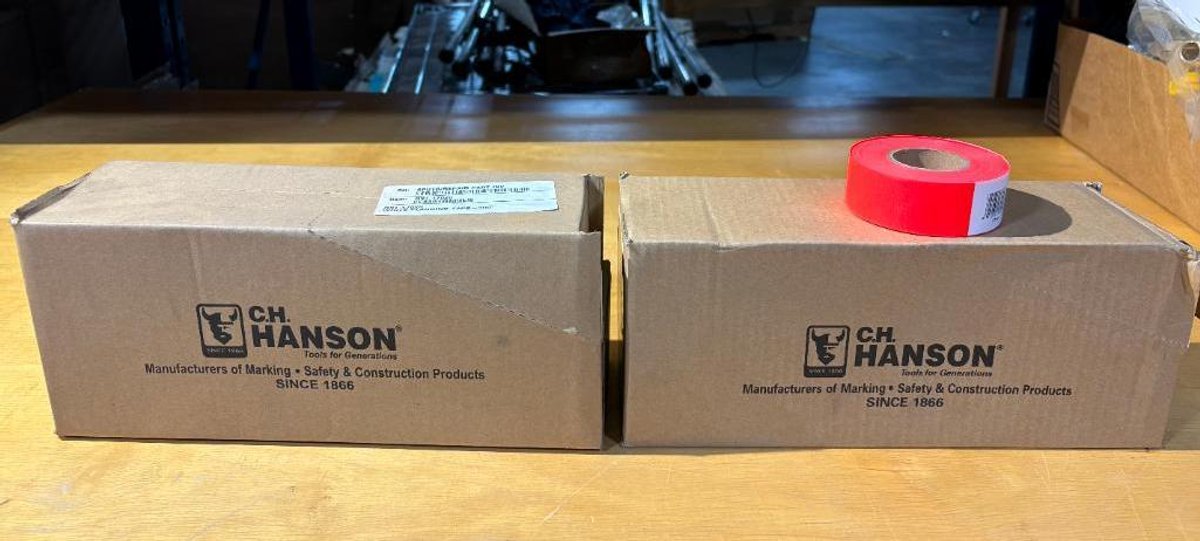 Two Cases of Flagging Tape for Loads, Orange and White, 24 Rolls