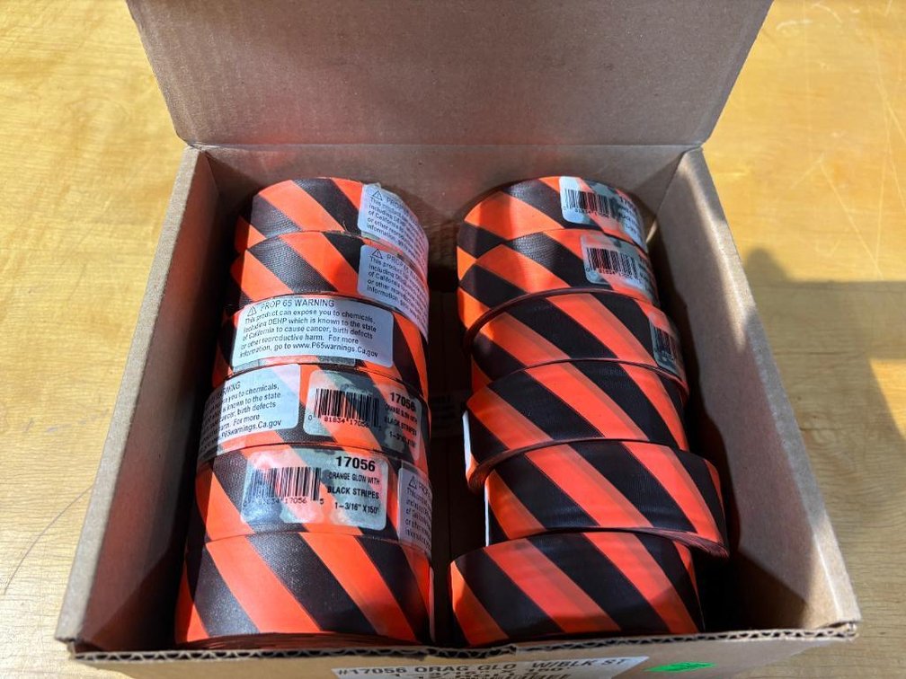 Case of 12, Orange Glow w/ Black Stripe Flagging Tape, 150ft/Roll