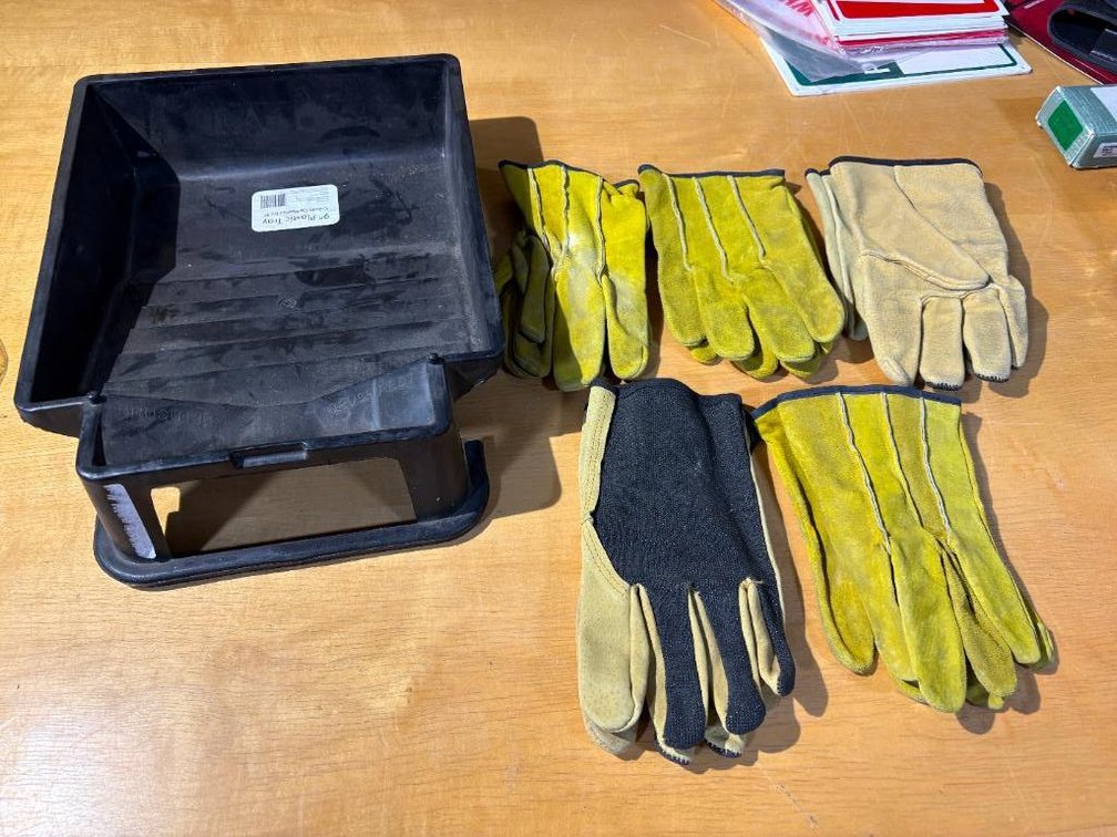 5 Pair of Size Med. & Large Work Gloves and Paint Tray, Gloves Could Be New or Slightly Used