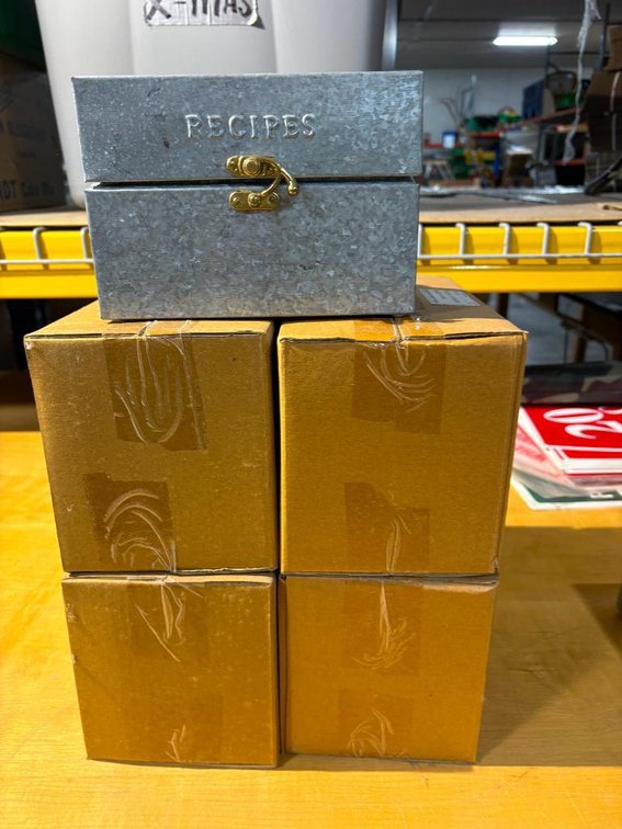 Lot of 4, New Galvanized Metal Recipe Boxes, New in Box