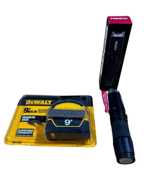 New, NEBO Rechargeable Flashlight & DeWalt 9ft Tape Measure
