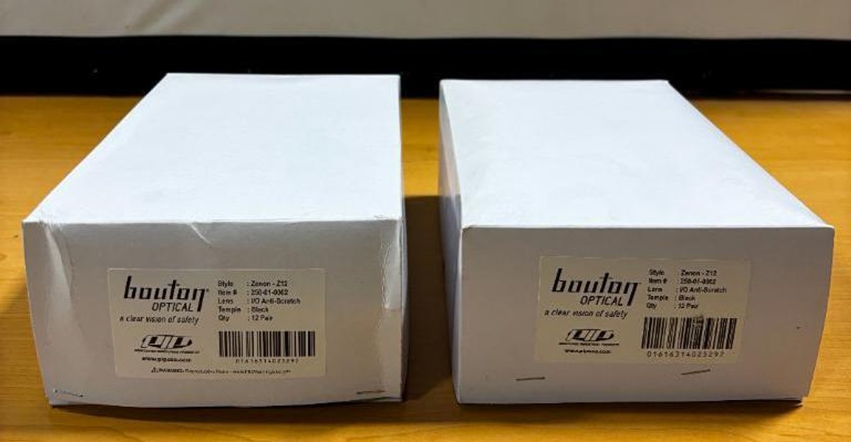2 New Cases, Bouton Optical PIP I/O Anti-Scratch Xenon-Z12 Safety Glasses, 12/Case, 24 Total