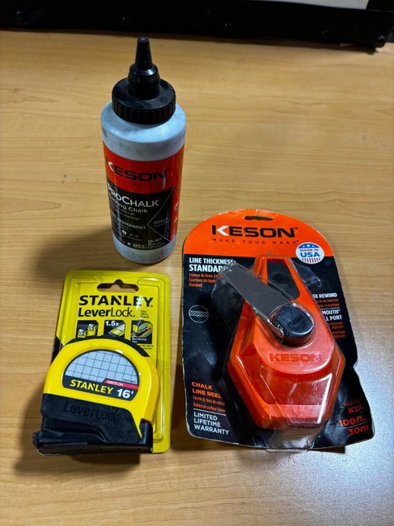 New, Keson Chalk Line & Chalk, New Stanley 16ft Tape Measure