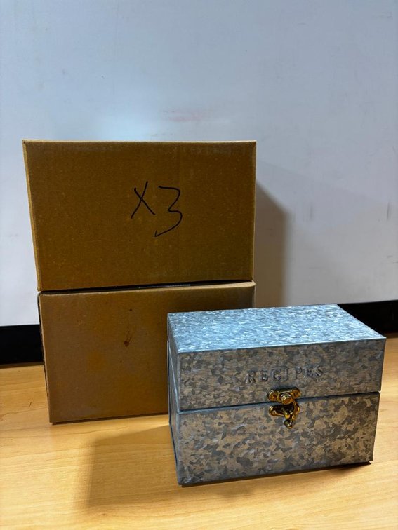 Lot of 3, New, Galvanized Recipe Boxes