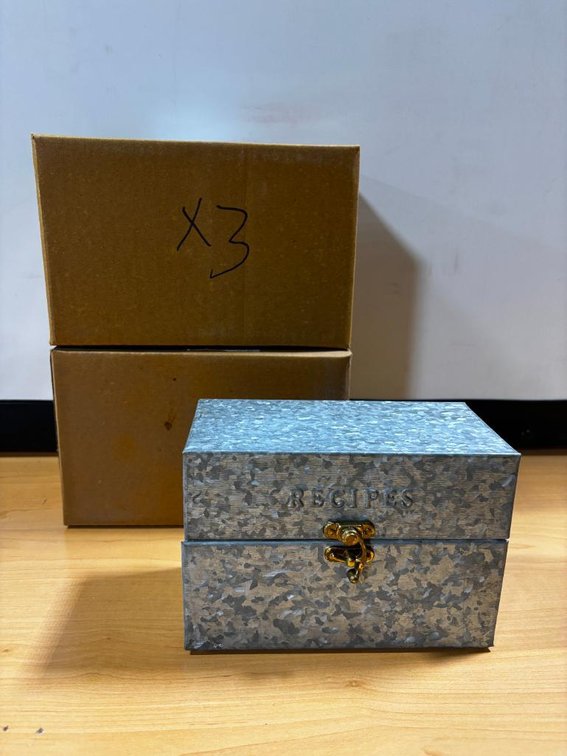 Lot of 3, New, Galvanized Recipe Boxes