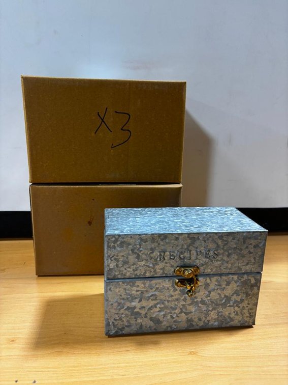 Lot of 3, New, Galvanized Recipe Boxes