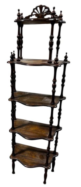 Antique Wood 4-Tier Corner Shelf w/ Stick & Ball Design