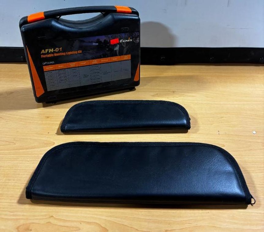 New, Fenix AFH-01 Portable Hunting Lighting Kit and 2 New Zip-Up Leather Tactical Gear Pouches