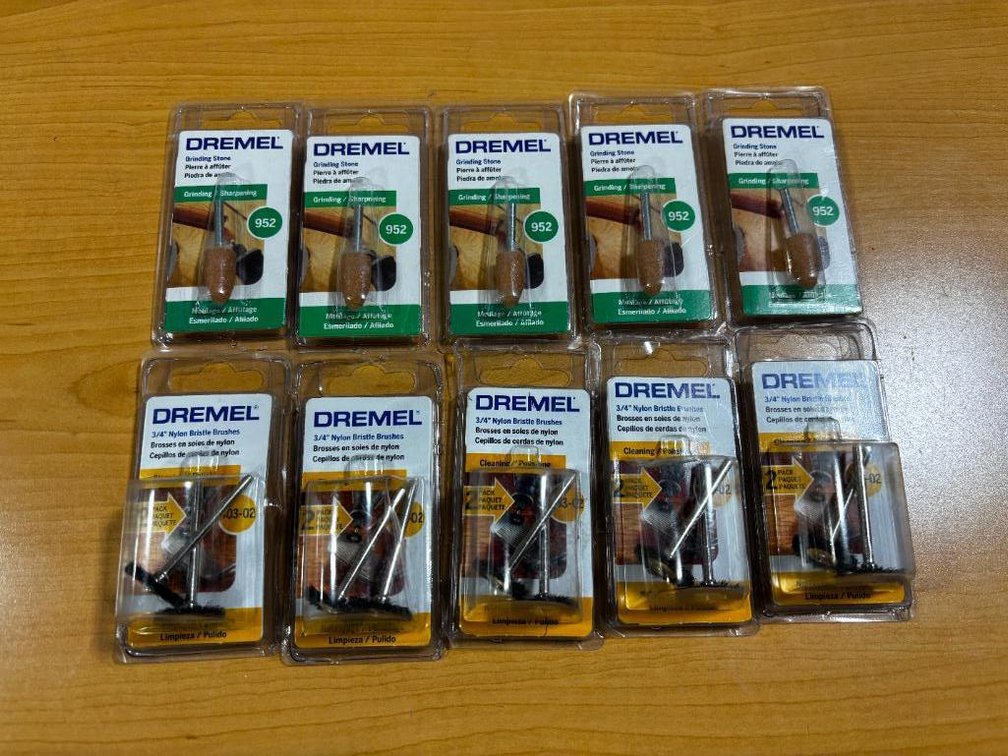 Ten New Packages of Dremel Attachments, Dremel Nylon Brushes and Grinding Stones