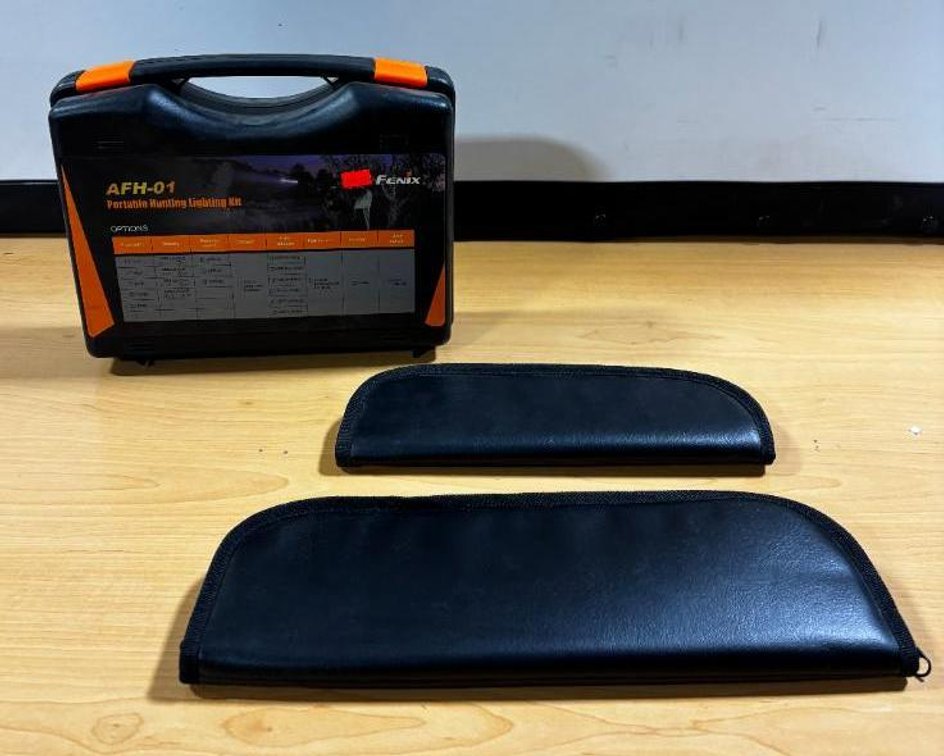 New, Fenix AFH-01 Portable Hunting Lighting Kit and 2 New Zip-Up Leather Tactical Gear Pouches