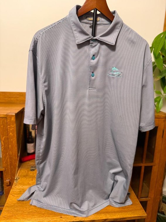 Peter Millar Summer Comfort Polo Size XL, Striped, Ocean Forest Golf Logo