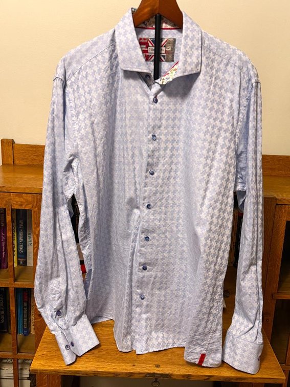 7 Downie St London Size 5 / USXL Couture Bicycle Print Detail Button Down Dress Shirt w/ Accents