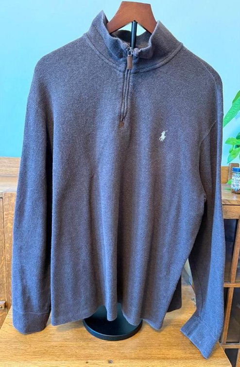 Ralph Lauren Polo Quarter-Zip Knit Pullover, Size XL, Leather Zipper Pull