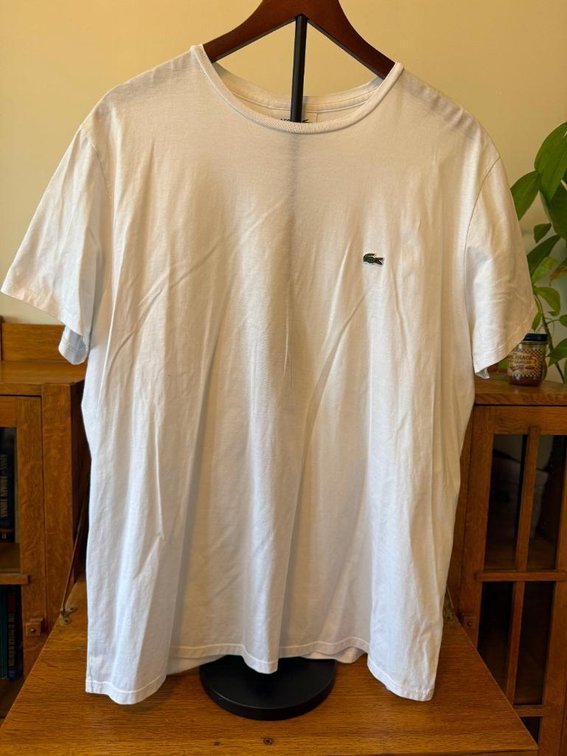 Lacoste 100% Pima Cotton T-Shirt, White, Size FR 7 - US XXL, Regular Fit, Embroidered Alligator
