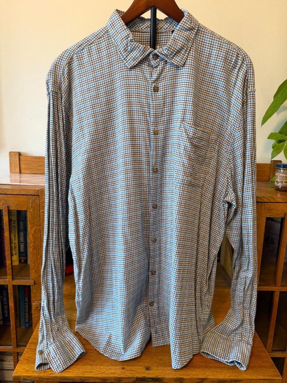 Johnnie-O Hangin' Out Size XL Long Sleeve Button Down Check Shirt, 4-Way Stretch, Style: Metz, Color: Laguna Blue