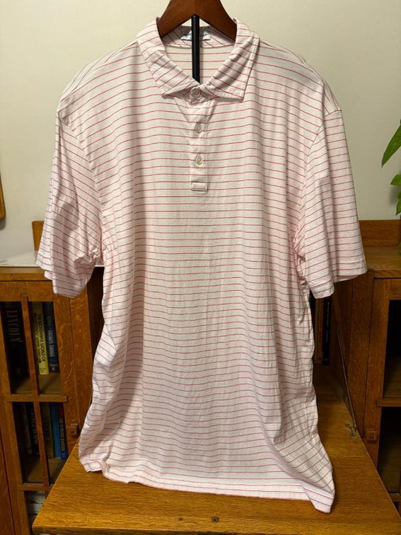 New, Peter Millar Polo Shirt, XL 100% Pima Cotton, White w/ Red Stripes, New Without Tags, Nice