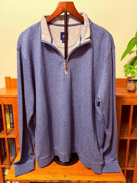 Johnnie-O Size XL, Best Selling Sully Quarter Zip Pullover w/ Leather Zipper Pull, 4-Way Stretch, Color: Adrift