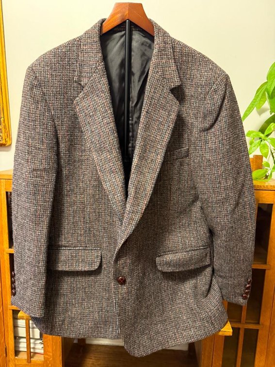 Authentic Harris Tweed Handwoven 100% Pure Scottish Wool Sport Coat w/ Classic Buttons, Size: 46R, NICE