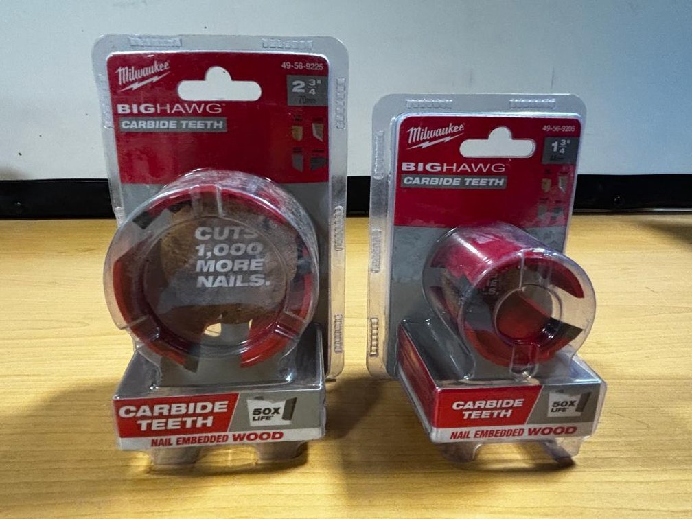 Lot of 2, New, Milwaukee Big Hawg Carbide Hole Saws 1-3/4in & 2-3/4in