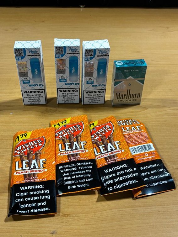 Tobacco and Vape Products, Swisher Sweets Leaf Peach Brandy, Marlboro Smooth Ice, Minty O N-Bar Hyde Recharge
