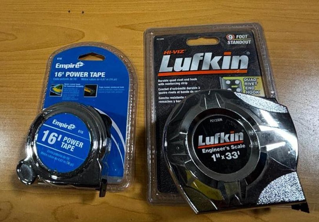 Two New Tape Measures, Lufkin 33ft & Empire 16ft Power Tape