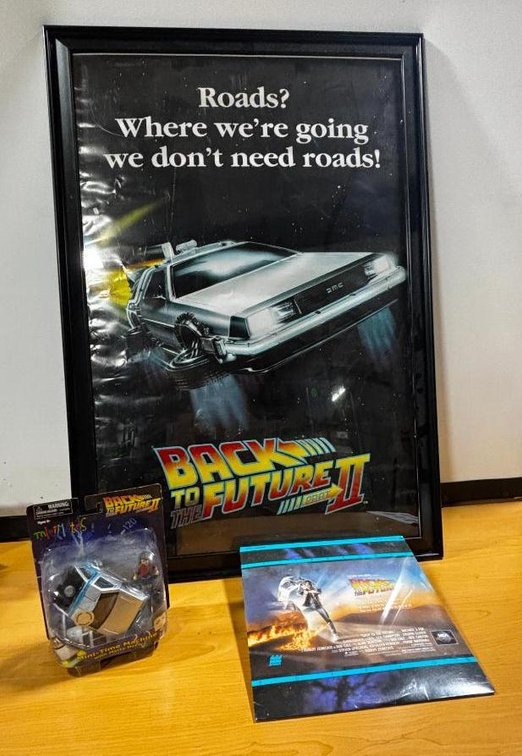 Orig. Back to the Future II Movie Poster, Patch, Toy and Sealed Laser Disc