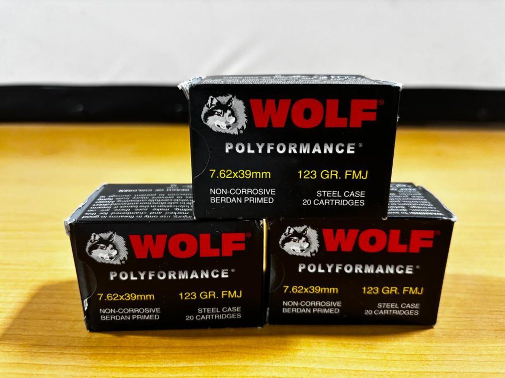 3 Boxes of New, Wolf 7.62x39mm Ammo, 20/Box, 60 Rounds, 123 Grain