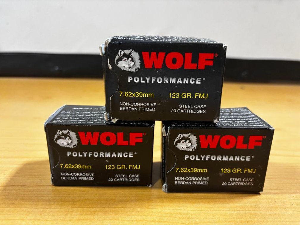 3 Boxes of New, Wolf 7.62x39mm Ammo, 20/Box, 60 Rounds, 123 Grain