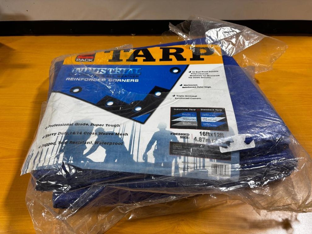 Lot of 2, New Industrial Reinforced Corners Tarps, 16ft x 12ft