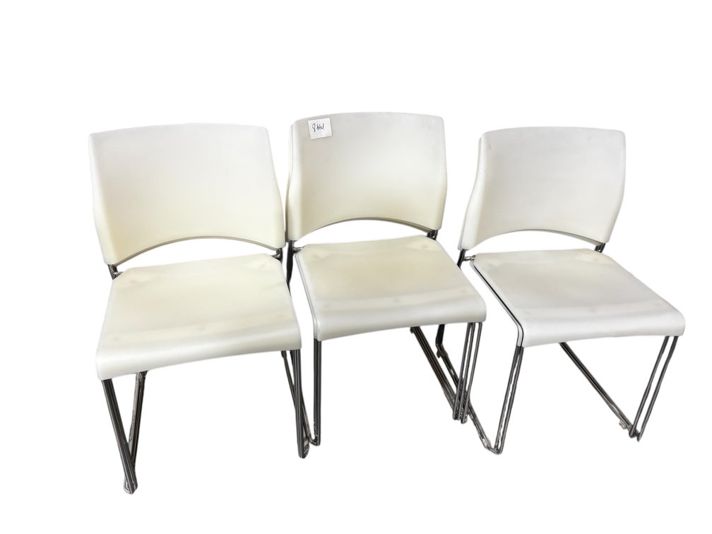 Lot of 8, Modern Chrome & Resin Stack Chairs, Match Bernhardt Table in Lot 67