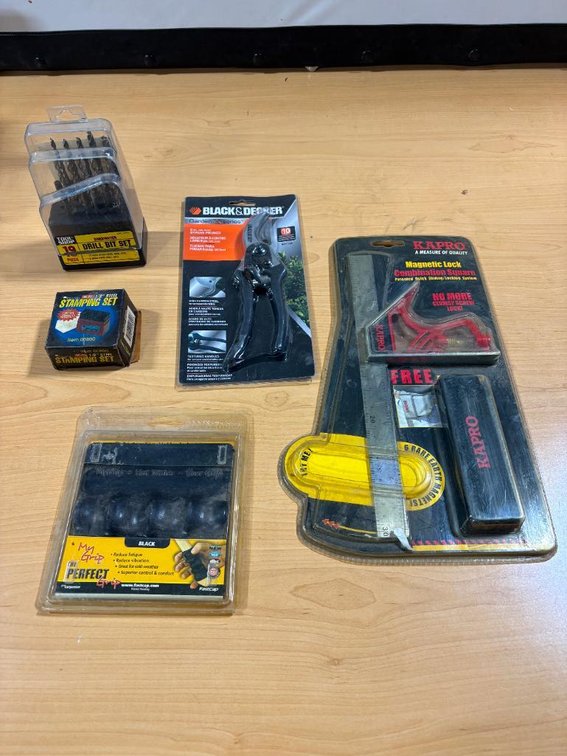 New Tools: Karpo Combination Square, 19 Pc. Drill Bit Set, B&D  Pruners, 36pc 1/8in Steel Stamping Set,  My Grip