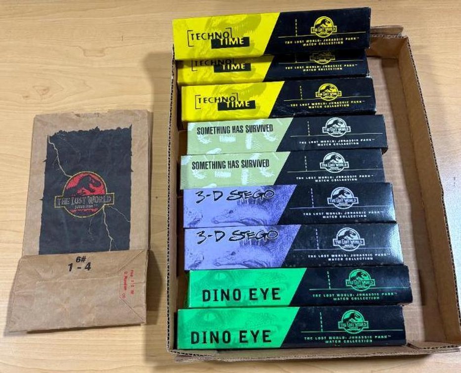Group of NIOS Jurassic Park the Lost World Wristwatches, Orig. Boxes & Paper Shopping Bag