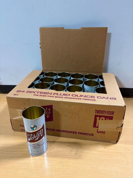 Case of Univ. of Iowa Hawkeyes, Vintage Schlitz Beer Cans, Possible NOS Cans w/ Orig. Box