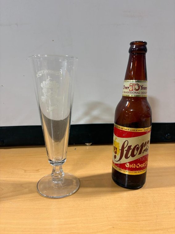 Vintage Storz Beer Bottle and Storz Beer Pilsner Beer Glass, Etched