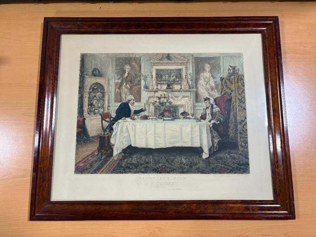 Victorian Framed Colonial Print Titled Darby and Joan