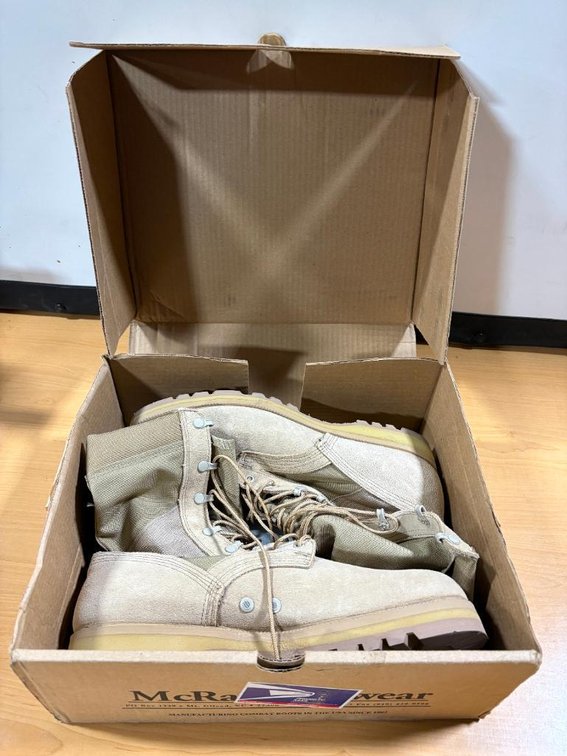 Tan Suede and Cordura Fabric Military Hot Weather Combat Boots, Size 13 R, New Old Stock NOS